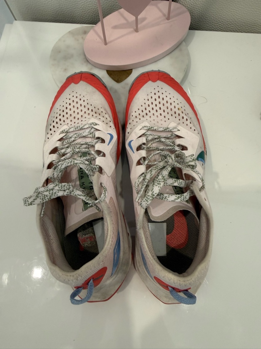 Nike Women's Pink and Red Trail Sneakers with Teal Swoosh - Picture 2 of 6